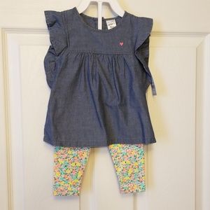 Carter's Denim Flutter Sleeve Top & Floral Legging